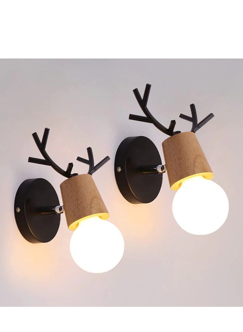 Goeco Retro Wall Sconce 2 Pack, Antler Wooden Wall Lamp, Vintage Metal Wall Lighting, Adjustable Indoor Wall Lamps  - Image 1