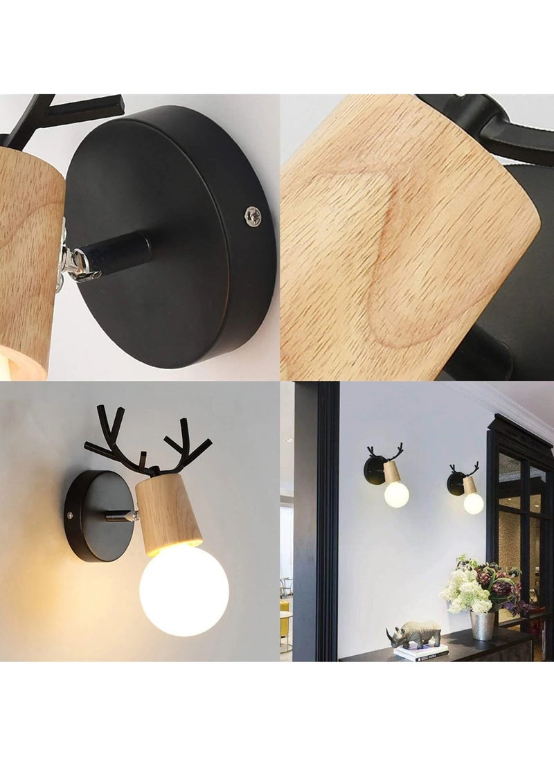 Goeco Retro Wall Sconce 2 Pack, Antler Wooden Wall Lamp, Vintage Metal Wall Lighting, Adjustable Indoor Wall Lamps  - Image 3