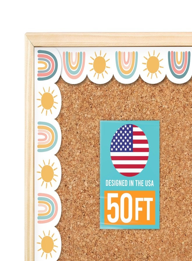 Hadley Designs 50ft Bulletin Board Borders Trim - Classroom Borders for Bulletin Board Decorations, Daycare Teacher Must Haves, Home & Office DIY Supplies, Boho Back to School & Workplace Events Party Decor - Image 1