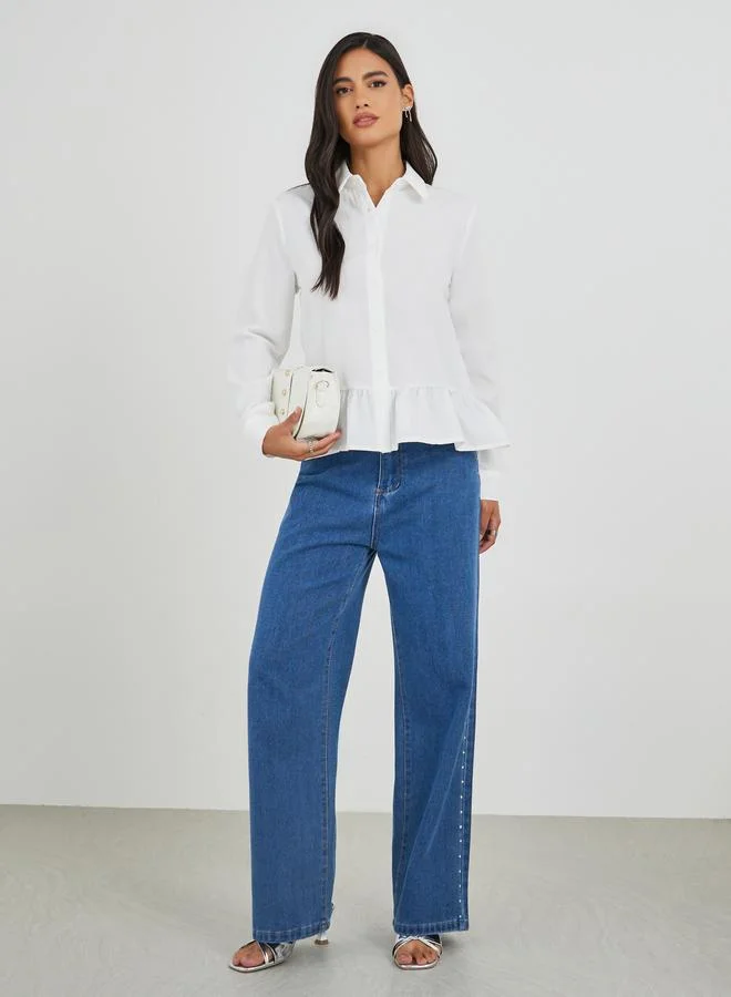 Styli Styli Solid Spread Collared Long Sleeve Shirt