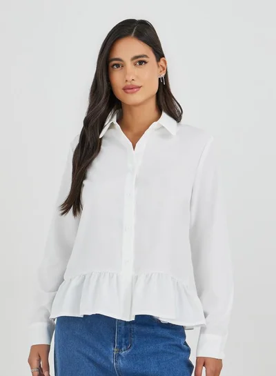 Styli Solid Spread Collared Long Sleeve Shirt