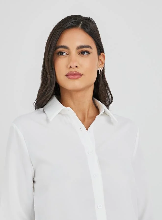 Styli Solid Spread Collared Long Sleeve Shirt