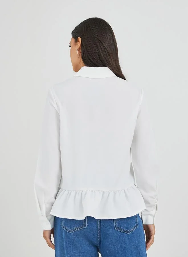 Styli Solid Spread Collared Long Sleeve Shirt