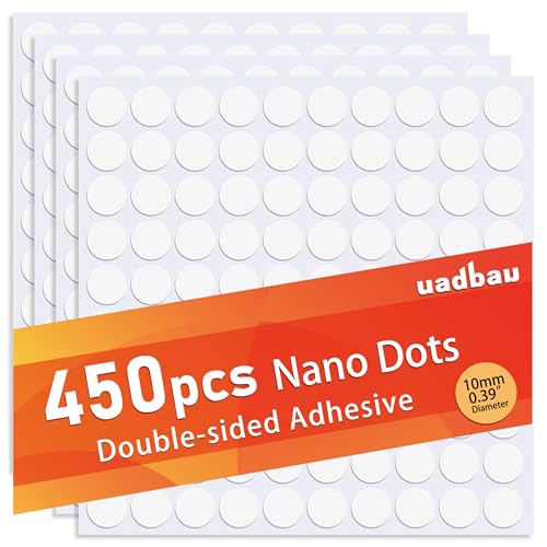 uadbau 450 Pcs Museum Putty Sticky Tack Double-Sided Tape Sticky Dots, 10mm/0.39” Removable Clear Adhesive Dots, Poster Putty Wall Tape for Home Decoration, Office Use, and Wedding Setup - Image 1