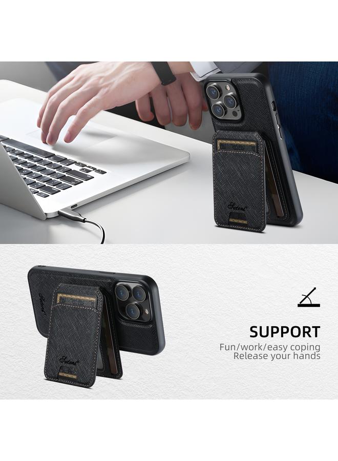 Suteni Case For iPhone 15 Pro H18 Cross Grain MagSafe Wallet Leather Phone Case - Image 3