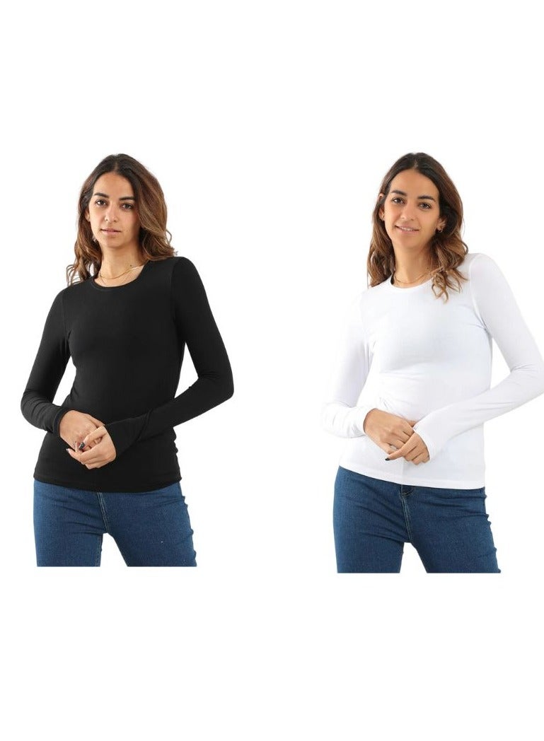 Karma Karma® Women Top Long Sleeves - Bundle of 2 Tops (Black & White)  - Image 1