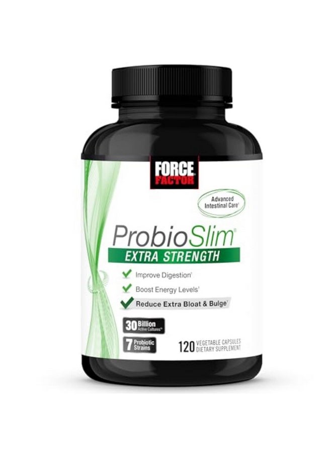 Force Factor FORCE FACTOR ProbioSlim Extra Strength Probiotics for Women and Men with 30 Billion CFUs of Probiotics for Digestive Health, Bloating Relief, and Gut Health, with Prebiotic Fiber, 120 Capsules  - Image 1