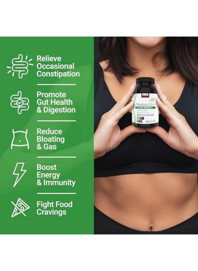Force Factor FORCE FACTOR ProbioSlim Extra Strength Probiotics for Women and Men with 30 Billion CFUs of Probiotics for Digestive Health, Bloating Relief, and Gut Health, with Prebiotic Fiber, 120 Capsules  - Image 2