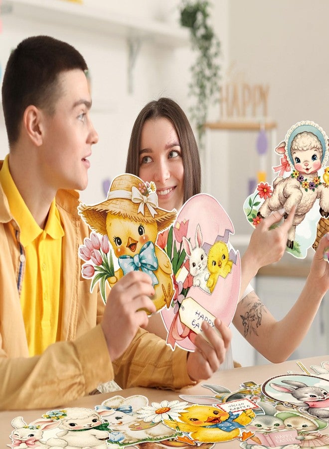 Fuyoooo 12 Pcs Large Vintage Easter Cutouts Watercolor Double Sided Printing Happy Easter Paper Cuts Spring Rustic Farmhouse Bunny Rabbit Egg Cutout for Party Baby Shower Birthday Classroom Wall Decor - Image 4