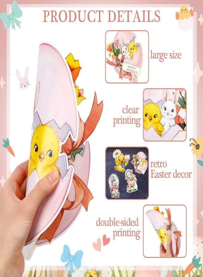 Fuyoooo 12 Pcs Large Vintage Easter Cutouts Watercolor Double Sided Printing Happy Easter Paper Cuts Spring Rustic Farmhouse Bunny Rabbit Egg Cutout for Party Baby Shower Birthday Classroom Wall Decor - Image 3