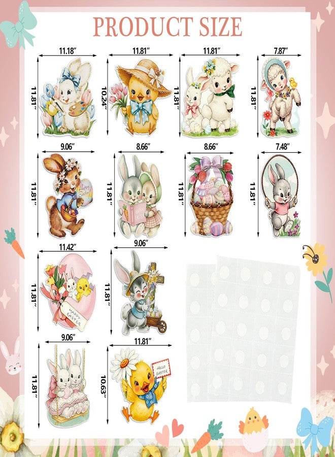 Fuyoooo 12 Pcs Large Vintage Easter Cutouts Watercolor Double Sided Printing Happy Easter Paper Cuts Spring Rustic Farmhouse Bunny Rabbit Egg Cutout for Party Baby Shower Birthday Classroom Wall Decor - Image 2