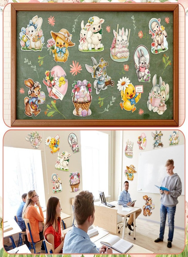 Fuyoooo 12 Pcs Large Vintage Easter Cutouts Watercolor Double Sided Printing Happy Easter Paper Cuts Spring Rustic Farmhouse Bunny Rabbit Egg Cutout for Party Baby Shower Birthday Classroom Wall Decor - Image 5