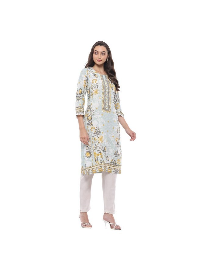 Biba - BIBA Women Printed Straight Kurta Mix and Match(Chintz Glaze COLLECTION20406_ICE Blue_34) - Image 1