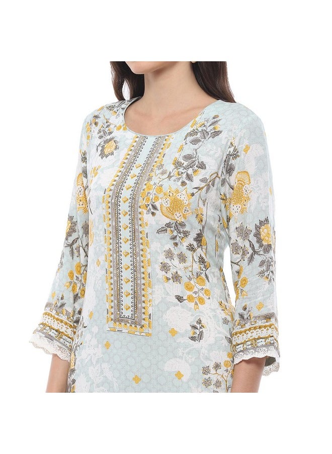 Biba - BIBA Women Printed Straight Kurta Mix and Match(Chintz Glaze COLLECTION20406_ICE Blue_34) - Image 1
