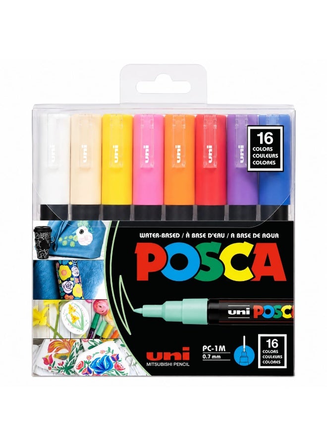 UNI POSCA POSTER COLOUR MARKERS 0.7mm BULLET TIP-16 COLOURS