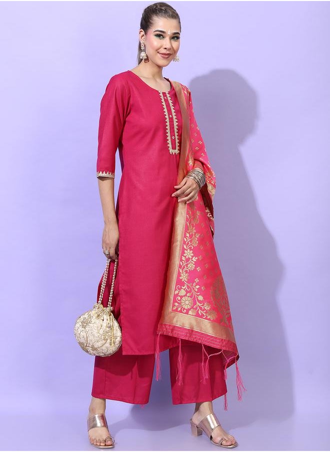 Vishudh Women Pink Viscose Kurta Set with Lace Work by Styli  - Image 5