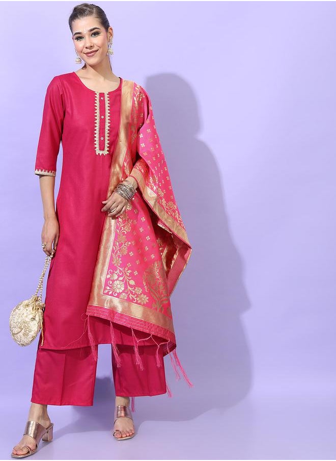 Vishudh Women Pink Viscose Kurta Set with Lace Work by Styli  - Image 1