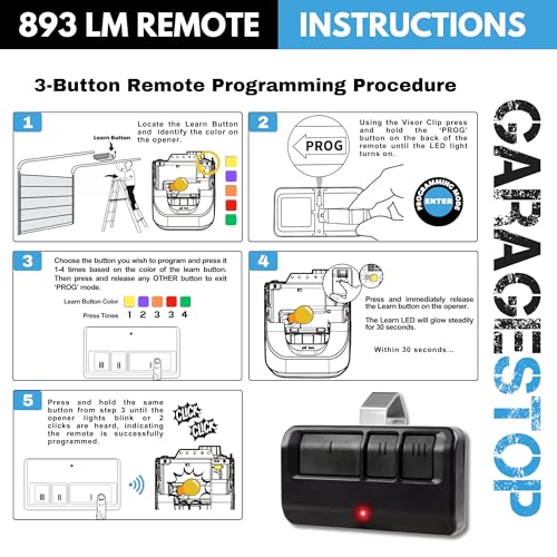 GARAGE STOP 2X 893LM 893Max for Chamberlain Craftsman LiftMaster Universal Garage Door Opener Remote Replacement, 3-Button Gate Opener Remote, Extra Long-Range, Black - Image 4