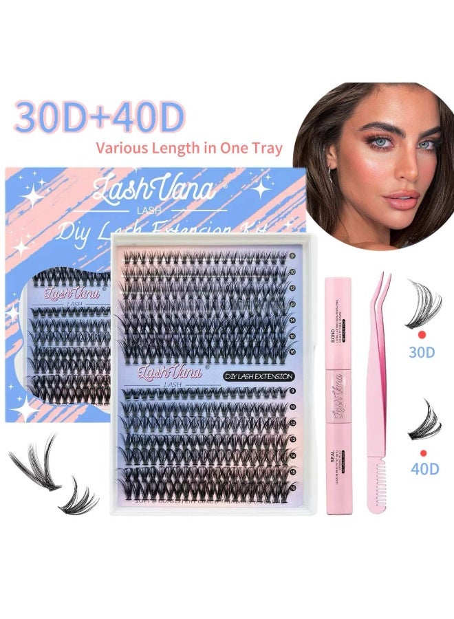 lashvana 280pcs False Eyelashes,DIY Individual Eyelash Extension Kit,9-16mm Mixed Individual Lashes Cluster, False Eyelash Clusters With Eyelash Brushes And Curlers Kit,Newbie Applicable, Can Be Used Repeatedly, 30d+40d Kit. - Image 1