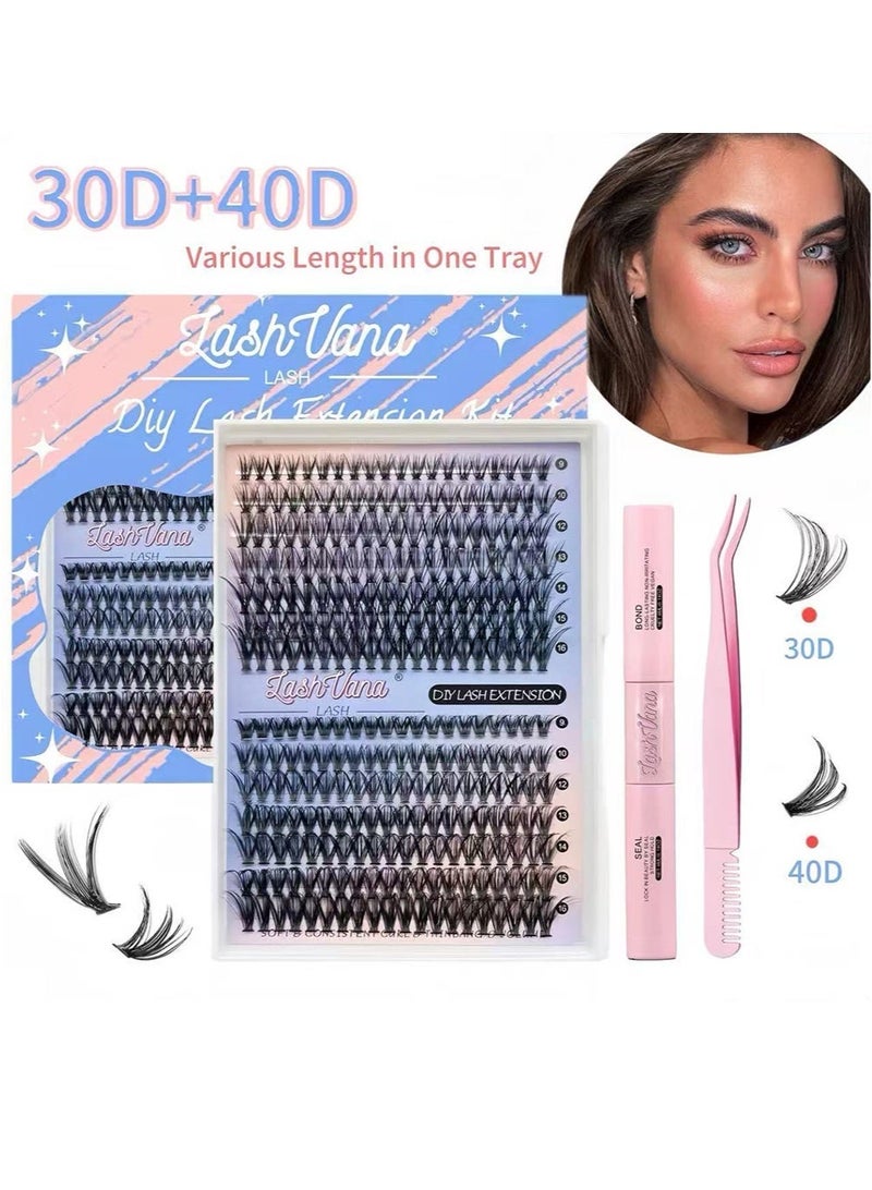lashvana 280pcs False Eyelashes,DIY Individual Eyelash Extension Kit,9-16mm Mixed Individual Lashes Cluster, False Eyelash Clusters With Eyelash Brushes And Curlers Kit,Newbie Applicable, Can Be Used Repeatedly, 30d+40d Kit. - Image 1