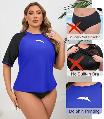 Halcurt Women's Plus Size Rash Guard Short Sleeve Swim Shirts Loose Fit UPF50+ Sun Protection Swimsuit Top Only Royal Blue 4X - Image 4
