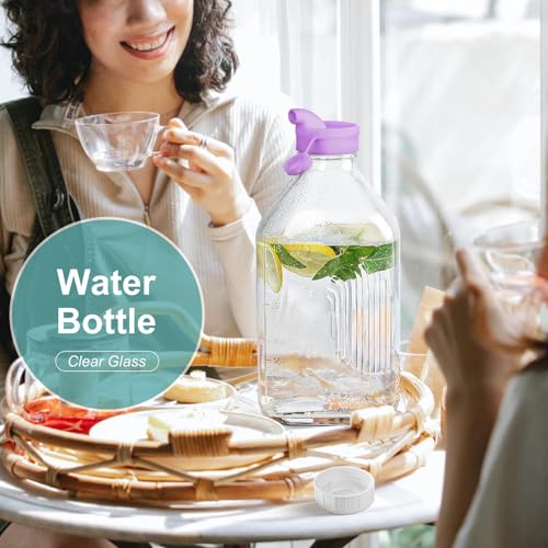 Ritayedet 64 Oz Heavy Duty Glass Milk Bottle with Reusable Airtight Strong SCREW LID - 1/2 Gallon Water Bottles with Scale Lines - 2 Qt Glass Milk Jug Pitcher - Extra Gaskets & Handle! - Image 5