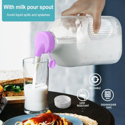Ritayedet 64 Oz Heavy Duty Glass Milk Bottle with Reusable Airtight Strong SCREW LID - 1/2 Gallon Water Bottles with Scale Lines - 2 Qt Glass Milk Jug Pitcher - Extra Gaskets & Handle! - Image 2