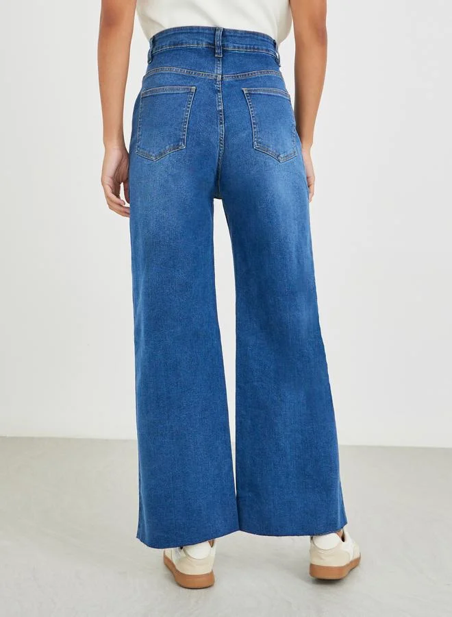 Styli Styli High Rise Kick Flare Jeans with Raw-Edge Hem