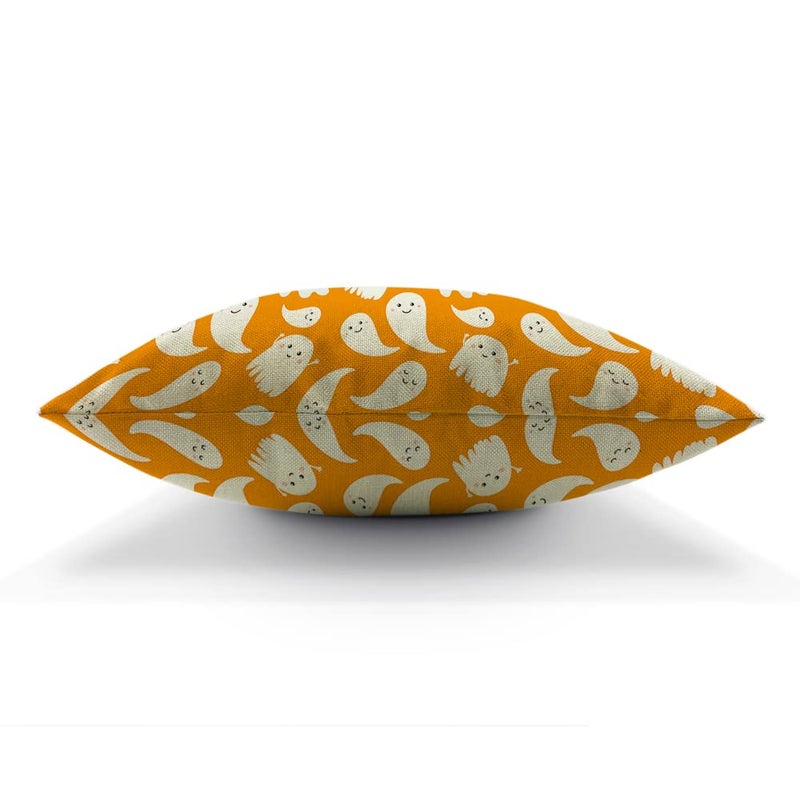 AOYEGO AOYEGO Halloween Phantom Pillow Case 12x20 Inch Cute Little White Creepy Ghost Smile Face Horror Orange White Rectangle Throw Pillow Covers Home Decor Cotton Linen Cushion for Men Women Boys Girls  - Image 5