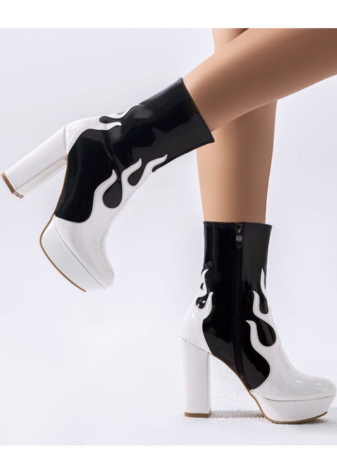 Elegant High-Heeled Leather Boot (9 Cm Heel) B-41-WHITE