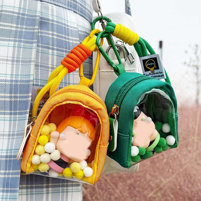 KeAiDMon Doll display canvas bag with keychain, portable figure transparent storage bag suitable for storing lipstick, Badge Wallet - Image 1