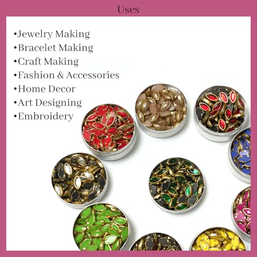 EmbroideryMaterial Glass & Resin Flat Glue On Kundan Stones Beads for Craft, Jewellery Making, Bangles Work, Maggam Work Material, Stones for Embroidery Work, Aari Work (500 Pieces, 50 Piece of Each) - Image 5