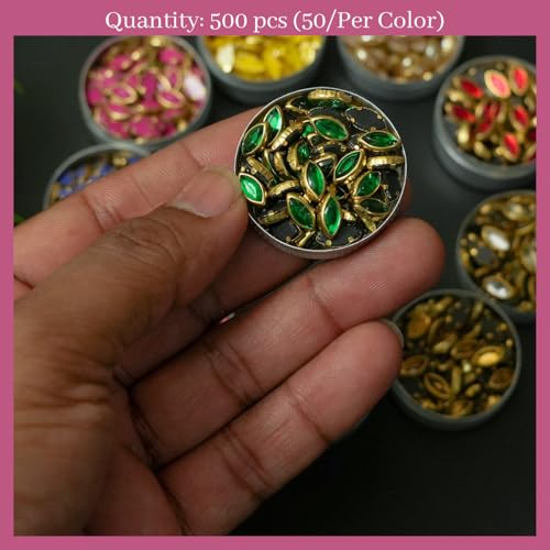 EmbroideryMaterial Glass & Resin Flat Glue On Kundan Stones Beads for Craft, Jewellery Making, Bangles Work, Maggam Work Material, Stones for Embroidery Work, Aari Work (500 Pieces, 50 Piece of Each) - Image 4