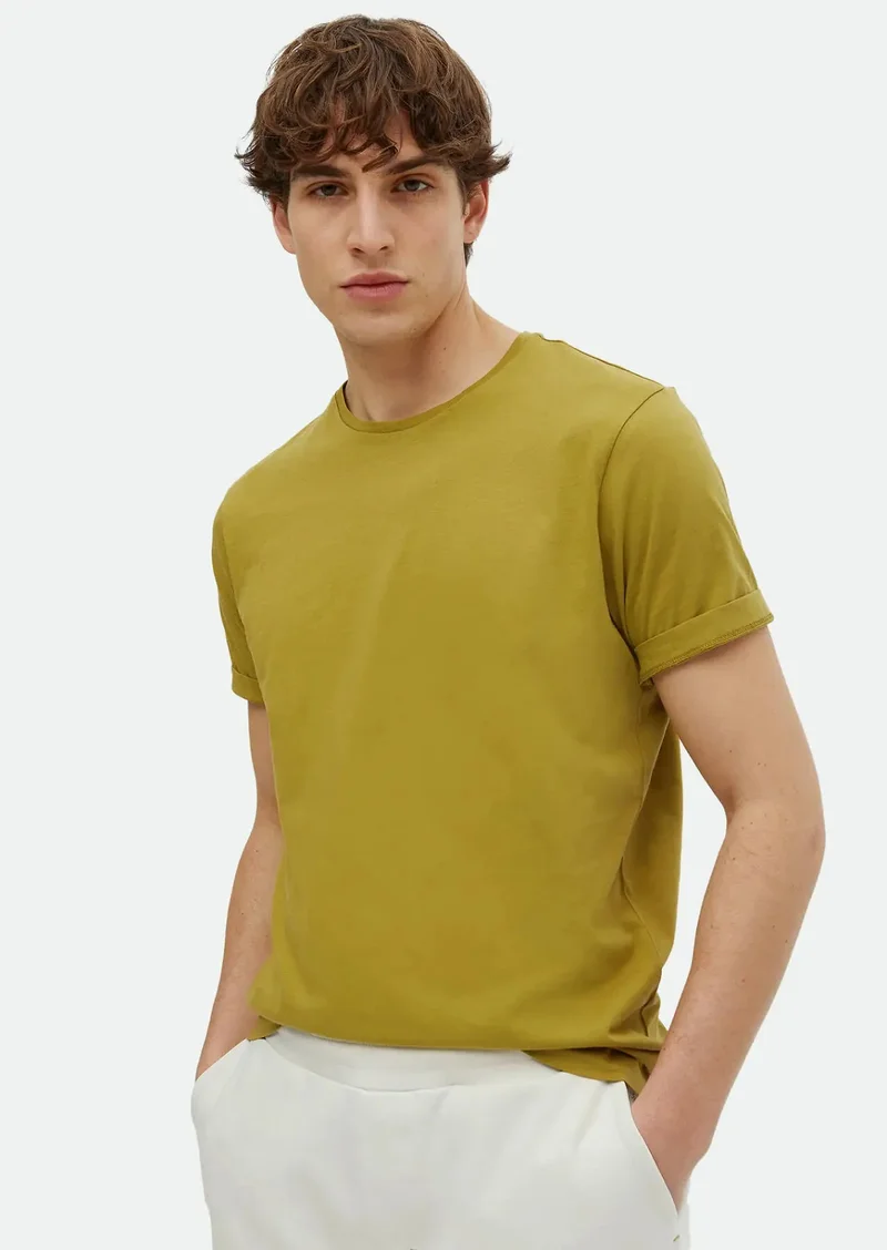 RAMSEY Oil Green Printed Crew Neck 100% Cotton T-Shirt