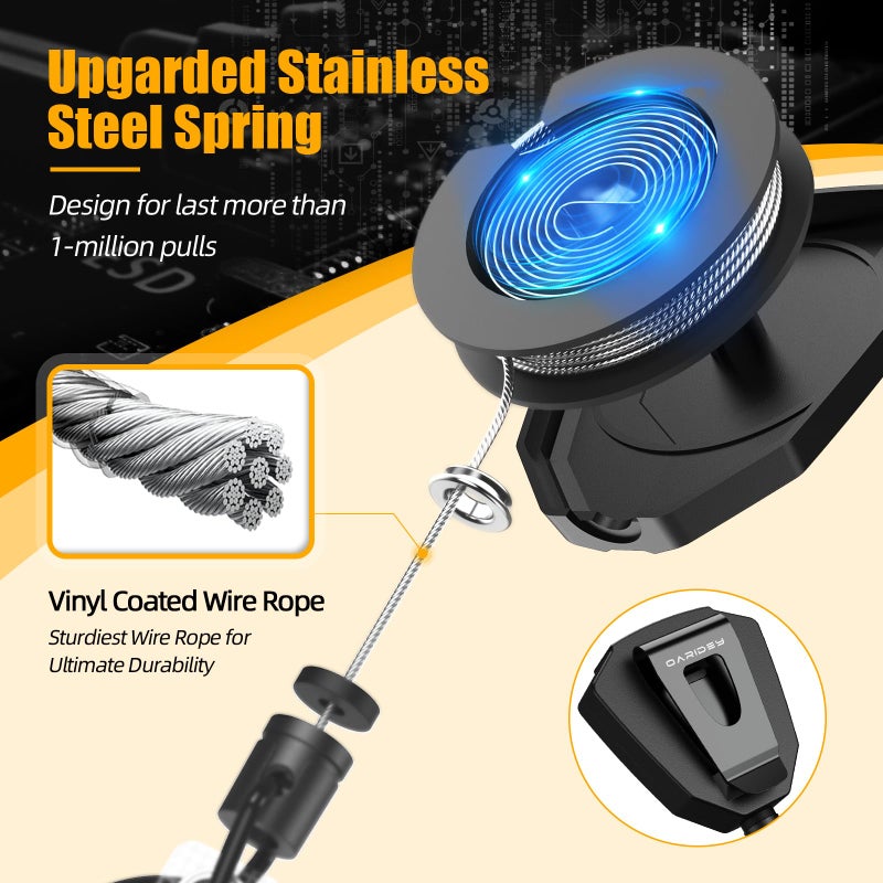Oaridey Heavy Duty Retractable Keychain with Belt Clip, Retractable Badge Holders with Carbon Fiber Front, Badge Reels Retractable with Key Ring and 31.8â€ Steel Cord, 9oz Rebound - 2 Pack - Image 2