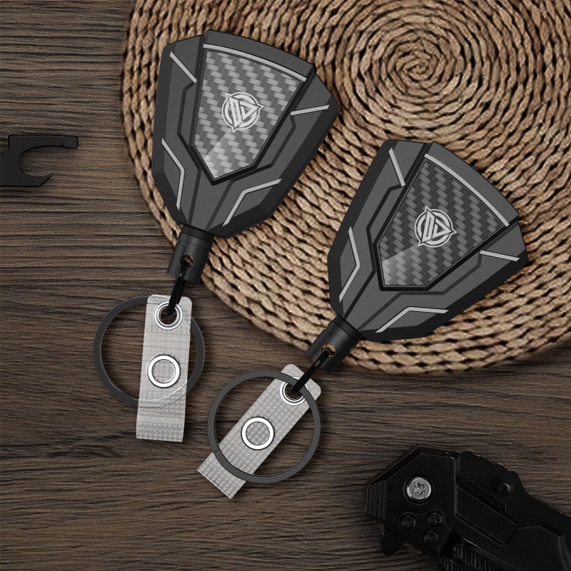 Oaridey Heavy Duty Retractable Keychain with Belt Clip, Retractable Badge Holders with Carbon Fiber Front, Badge Reels Retractable with Key Ring and 31.8â€ Steel Cord, 9oz Rebound - 2 Pack - Image 5