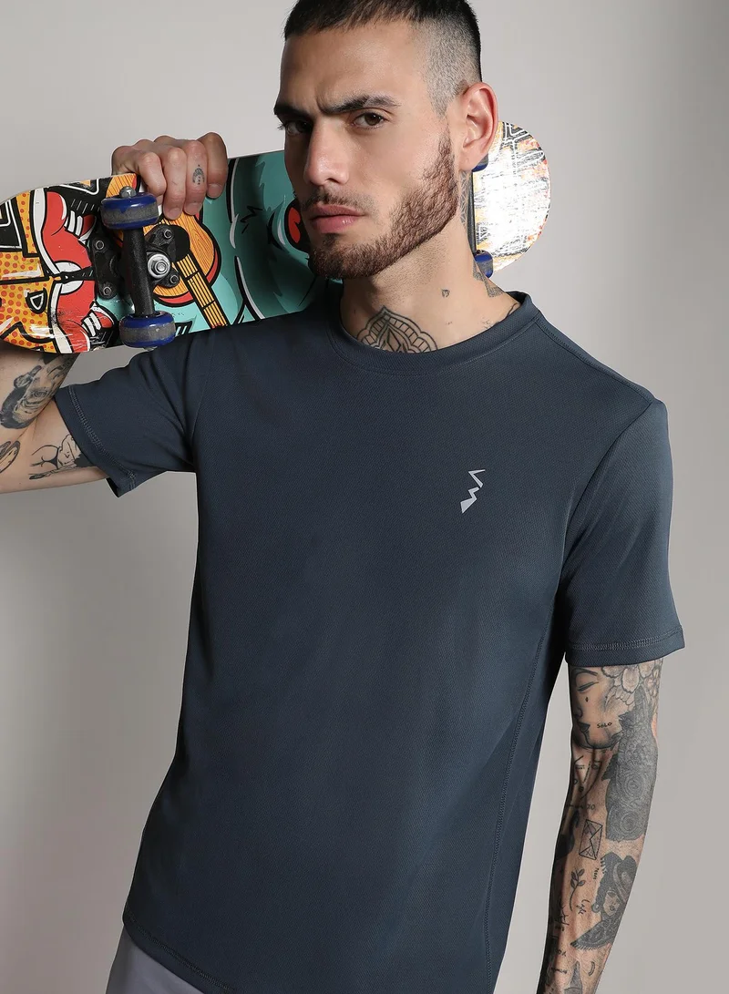 Men's Dark Grey Basic Activewear T-Shirt For Casual Wear | Crew Neck | Short Sleeve | Pull On Closure | Polyester Jersey T-Shirt Crafted With Comfort Fit For Everyday Wear