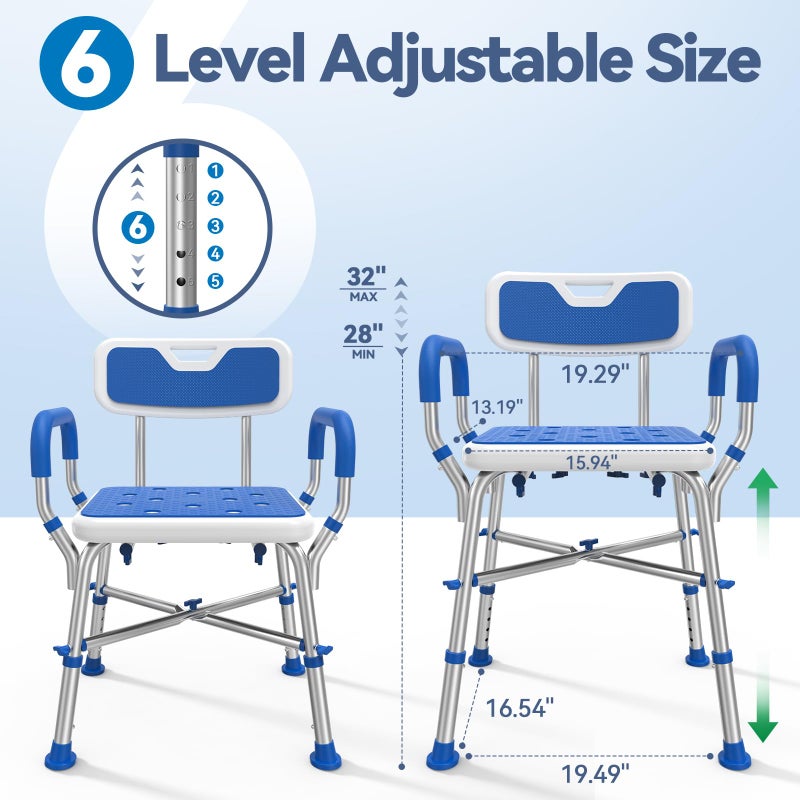 Loyoda FSA/HSA Eligible Shower Chair for Inside Shower with Reinforced Crossing Bar, Heavy Duty Shower Seat 500lbs with Padded Arms and Back, Height Adjustable Shower Chair for Elderly and Disabled - Image 5