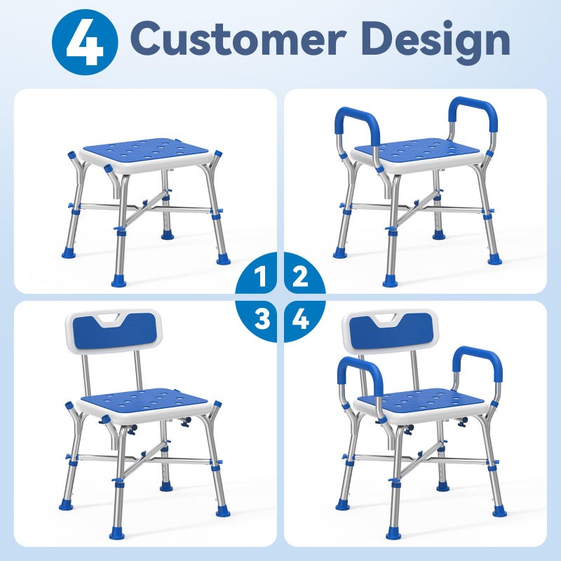 Loyoda FSA/HSA Eligible Shower Chair for Inside Shower with Reinforced Crossing Bar, Heavy Duty Shower Seat 500lbs with Padded Arms and Back, Height Adjustable Shower Chair for Elderly and Disabled - Image 4
