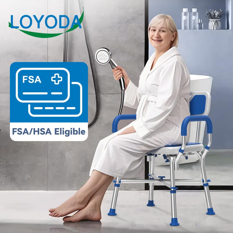 Loyoda FSA/HSA Eligible Shower Chair for Inside Shower with Reinforced Crossing Bar, Heavy Duty Shower Seat 500lbs with Padded Arms and Back, Height Adjustable Shower Chair for Elderly and Disabled - Image 2