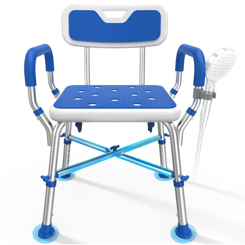 Loyoda FSA/HSA Eligible Shower Chair for Inside Shower with Reinforced Crossing Bar, Heavy Duty Shower Seat 500lbs with Padded Arms and Back, Height Adjustable Shower Chair for Elderly and Disabled - Image 1