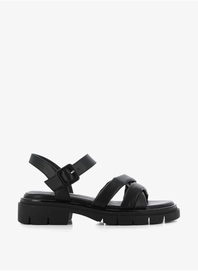 اس جي Women's Solid Open Toe Sandals with Buckle Strap