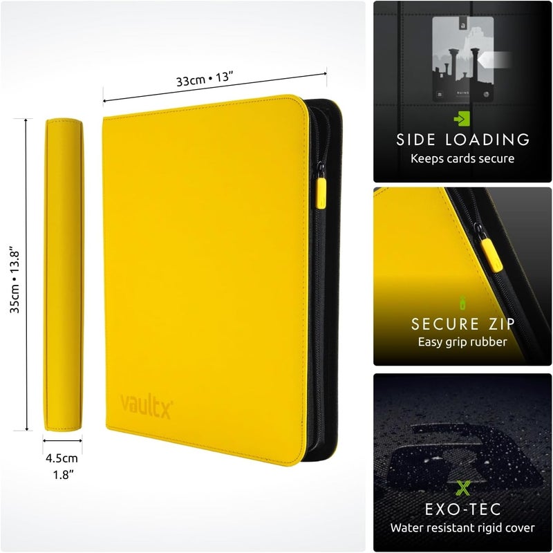 Vault X 12 Pocket Trading Card Zip Binder - 480 cards, Premium Exo-Tec Album Material, 20 Side-Loading Pages, Folder for Collectible Card Games, Sports, TCG (Yellow) - Image 2