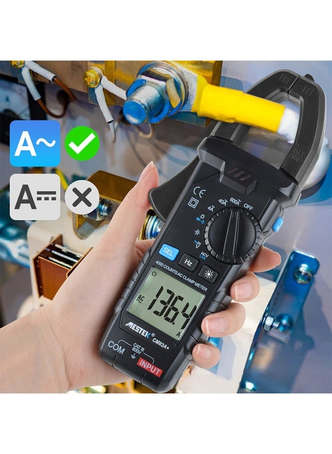 MESTEK Smart Digital Clamp Meter Tester 600A Current 600V AC/DC Voltage&Current Capacitance Resistance Continuity Measurement Data Hold Backlight NCV Live Wire Multimeter CM83A+(Black) - Image 4