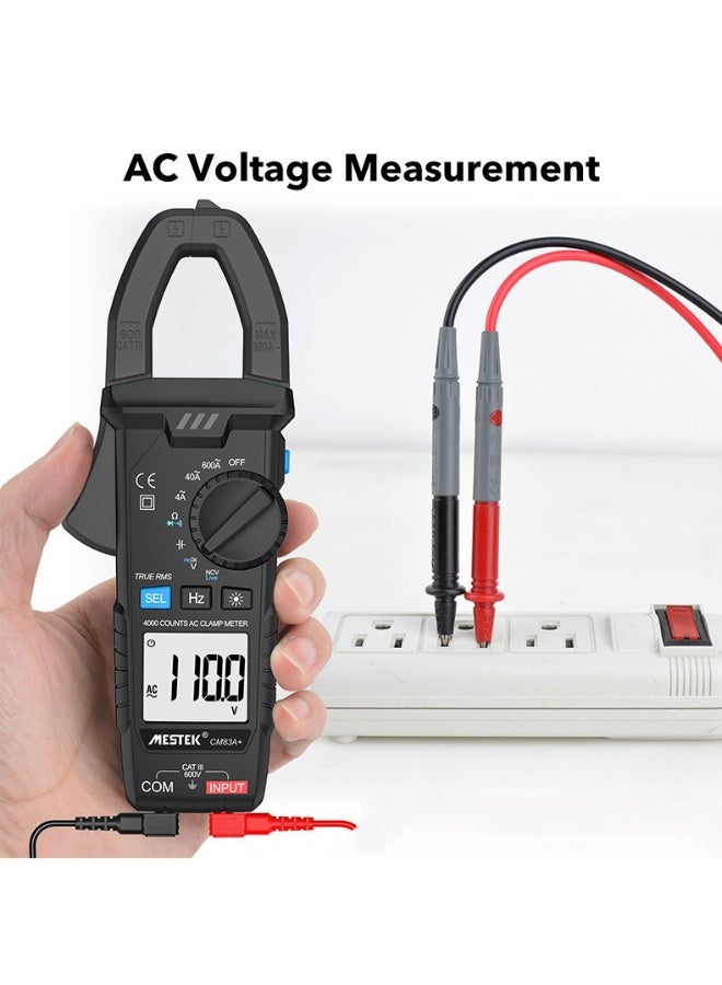 MESTEK Smart Digital Clamp Meter Tester 600A Current 600V AC/DC Voltage&Current Capacitance Resistance Continuity Measurement Data Hold Backlight NCV Live Wire Multimeter CM83A+(Black) - Image 3