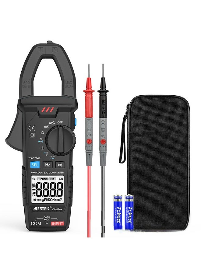 MESTEK Smart Digital Clamp Meter Tester 600A Current 600V AC/DC Voltage&Current Capacitance Resistance Continuity Measurement Data Hold Backlight NCV Live Wire Multimeter CM83A+(Black) - Image 1