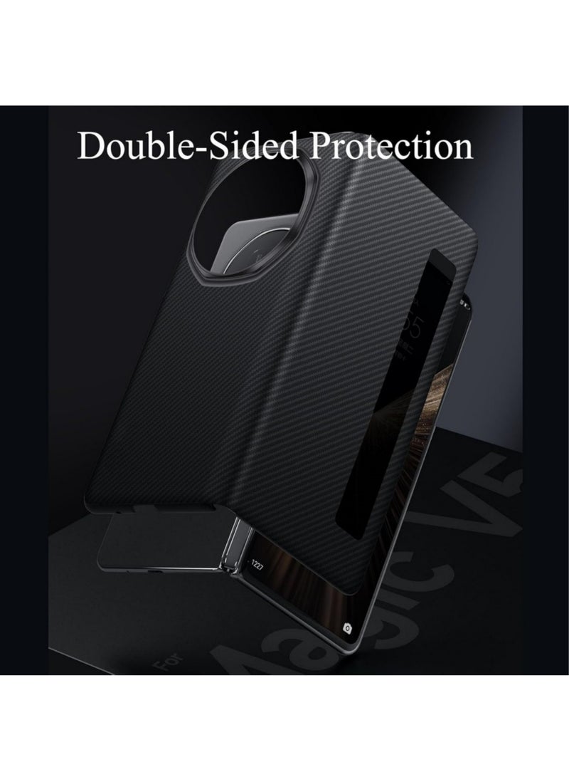 اووكاي جراب مغناطيسي متوافق مع Honor Magic V5، نافذة عرض ذكية مع خاصية الاستيقاظ/السكون التلقائي مع الرد بدون قلب، جراب نحيف وخفيف الوزن ومضاد للصدمات ومضاد للسقوط مصنوع من ألياف الكربون (أسود) - Image 4