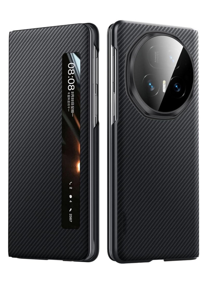 اووكاي جراب مغناطيسي متوافق مع Honor Magic V5، نافذة عرض ذكية مع خاصية الاستيقاظ/السكون التلقائي مع الرد بدون قلب، جراب نحيف وخفيف الوزن ومضاد للصدمات ومضاد للسقوط مصنوع من ألياف الكربون (أسود) - Image 1