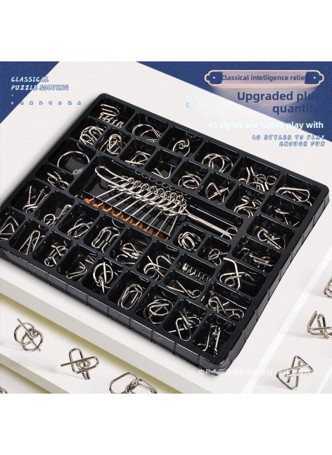 Generic - Nine-chain Intelligence Unlock Ring Release Toy Luban Lock Kongming Lock Suit Children And Primary School Students 24-piece Set-Color:Nine-link Ring [50-piece Set Of Loops] + Luban Lock Six-piece Set Difficulty Two - Image 1