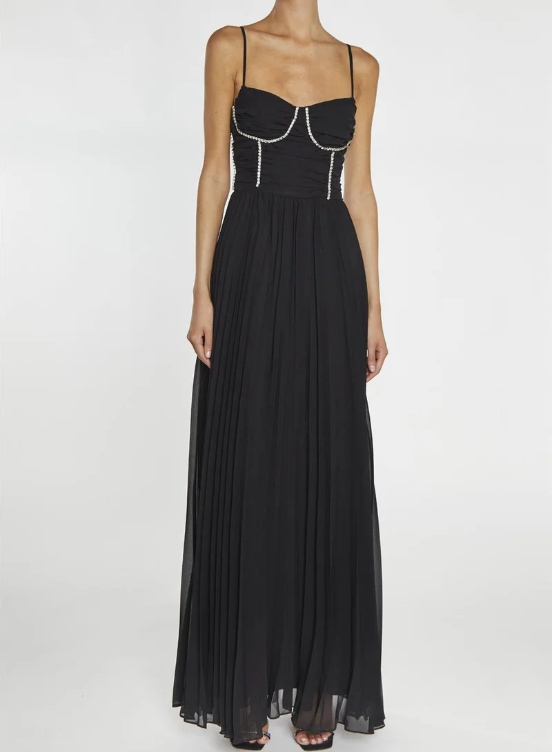True Decadence Elaina Black Diamante Trimmed Bust Maxi Dress